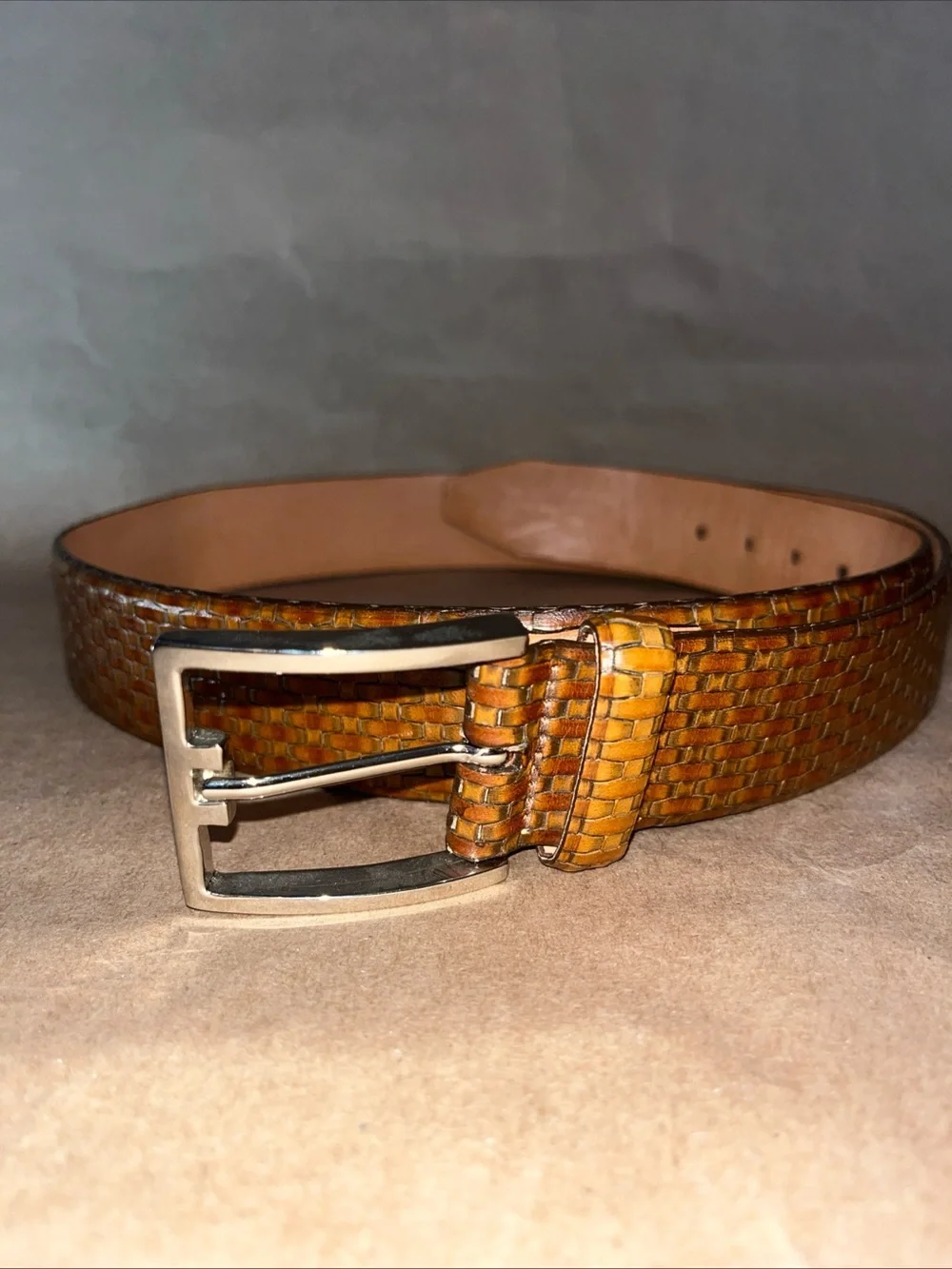 Martin Dingman Made by Hand in America Leather Belt 38 Brown Basketweave
